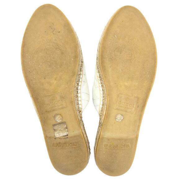 Gucci GG Logo Marmont Gold White Mattelasse‎ Espadrille Slide Flats Sandals 38.5 - Picture 10 of 11